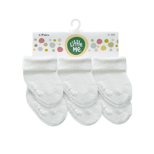 Little Me Baby Socks – 6-Pack Terry Turn Cuff Socks for Newborns, Infants & Babies, 0–6 Months