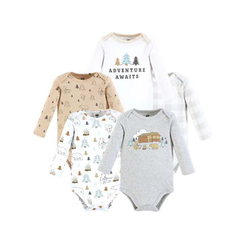 Hudson Baby Cotton Long-Sleeve Bodysuits, 5-Pack, Newborn- 24 Months