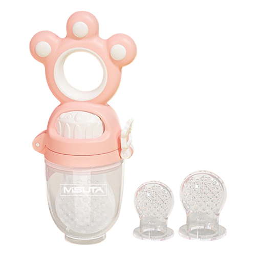 Pink Baby Food Feeder Bag For Fruit And Vegetable Teething Rotary Push Design Silicone Teether For Supplement Size 4.33X2.17 Inches Weight 0.24 Lbs