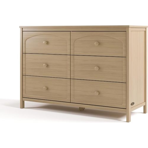 Graco Olivia 6 Drawer Double Dresser (Driftwood) – GREENGUARD Gold Certified Storage for Baby and Kids Bedroom, Interlocking Drawer System, Anti-Tip Kit Included