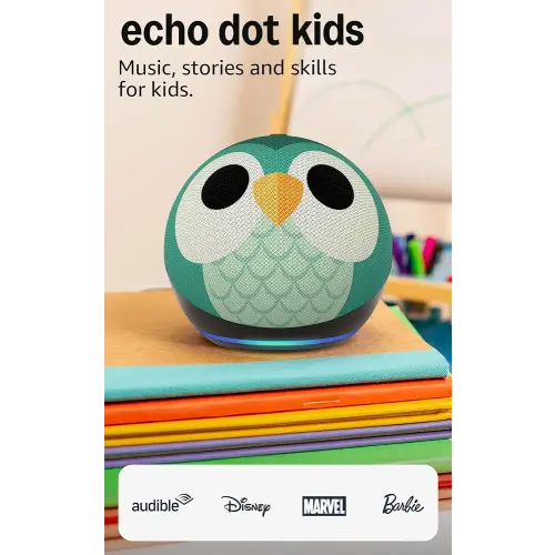 Amazon Echo Dot Kids (newest model), Smart speaker to enjoy age-appropriate audiobooks, interactive games and Alexa+ experiences to create and learn, Owl design