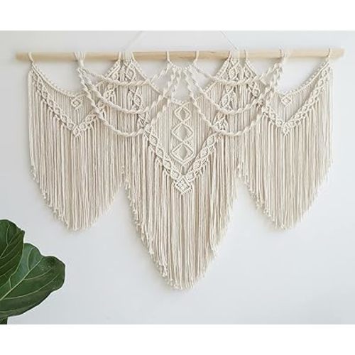 large macrame wall hanging - Boho Tapestry Macrame Wall Decor Art- Chic Bohemian Handmade Woven Tapestry Home Decoration for Bedroom Living Room Apartment Wedding Party - 43"x32" (Beige-fringe)