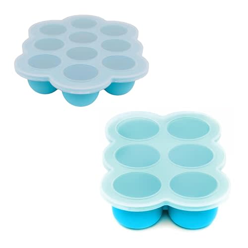 WeeSprout Silicone Baby Food Freezer Trays 2-Pack Bundle - Ten 1.5oz & Six 3oz Portions - Clip-on Lids - Homemade Purée & Breast Milk Storage