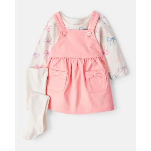 Baby Girl 3-Piece Bow Heart Print Long-Sleeve Dress Set - Ivory/Pink - Carter's | Carter's