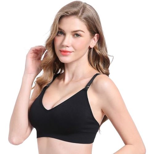 Suekaphin Nursing Bra 5pack Wireless V Neck Maternity Nursing Bra Bralette Low Cut Sleeping Breastfeeding with Extenders