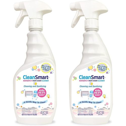 CleanSmart Nursery & High Chair Cleaner, 23 Ounce Bottle (Pack of 2), Hypochlorous Naturally Kills 99.9% of Viruses like RSV & Flu with Zero Residue