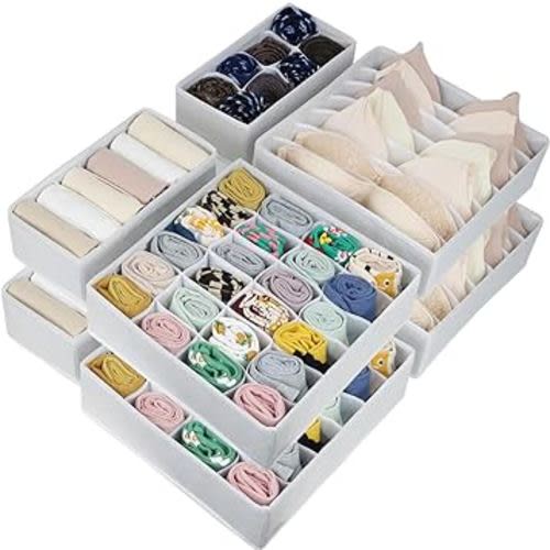 8 Packs Underwear Drawer Organizer Clothes, Foldable Bra Drawer Organizer Bins, 90 Cells Fabric Clothes Organizer Drawer Dividers for Socks, Ties, Bras, Baby Clothes, Nursery, Clothing (White)
