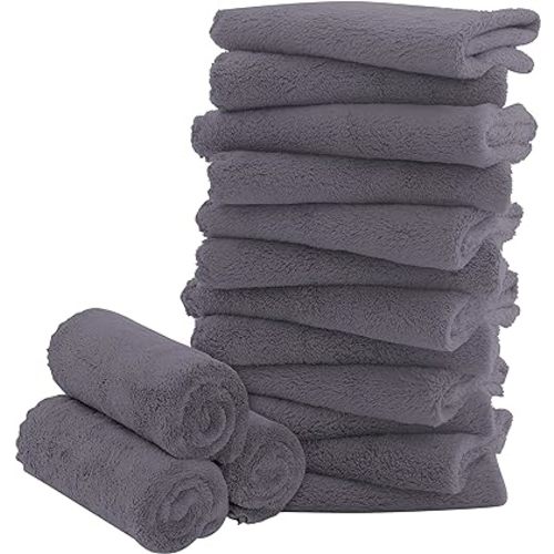 16 Pack Baby Washcloths - Luxury Coral Fleece - Extra Absorbent and Soft Wash Clothes for Newborns, Infants and Toddlers - Suitable for Sensitive Skin and New Born - Baby Shower - Grey, 10x10 Inch