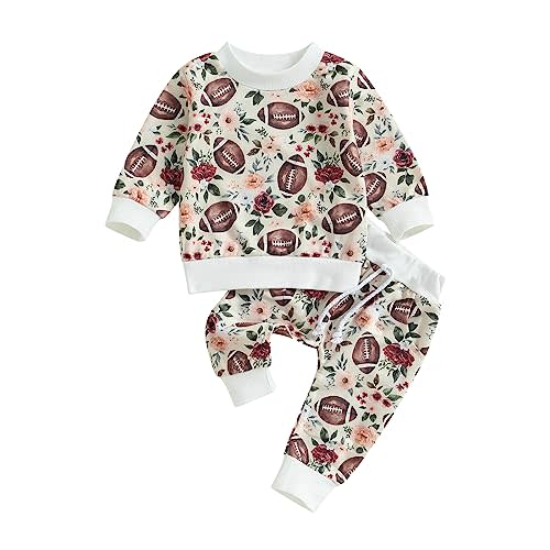 Lamuusaa Newborn Baby Girl Boy Clothes Football Long Sleeve Crewneck Pullover Sweatshirt Long Pants Fall Winter Outfit