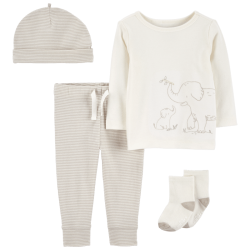 Grey/Ivory Baby 4-Piece Elephant Outfit Set | Carter’s Oshkosh Canada