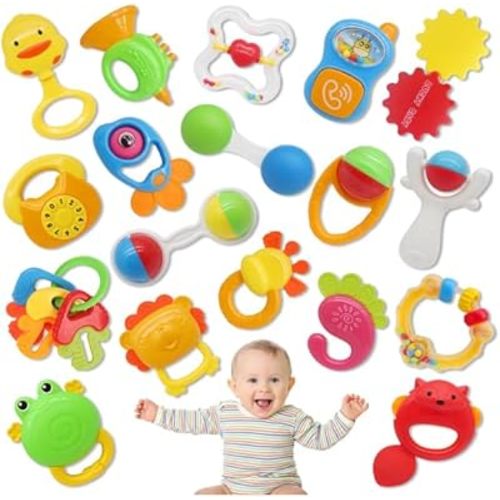 QIZEBABY 21pcs Baby Rattle, Baby Teething Toys for Babies,Infant Toys Baby Toys 0-3-6-12 Months,Newborn Toys Gifts for Toddler Boys Girls