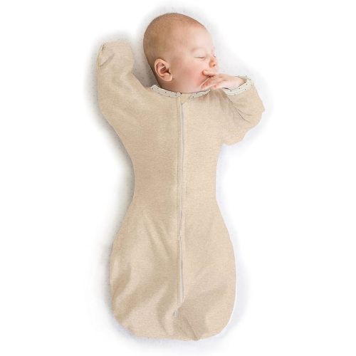 SwaddleDesigns Transitional Swaddle Sack with Arms Up Half-Length Sleeves and Mitten Cuffs, Large, 6-9 Months, 21-24 lbs, Heathered Oatmeal (Arms Up Swaddle, Transition Swaddle Sleep Sack)