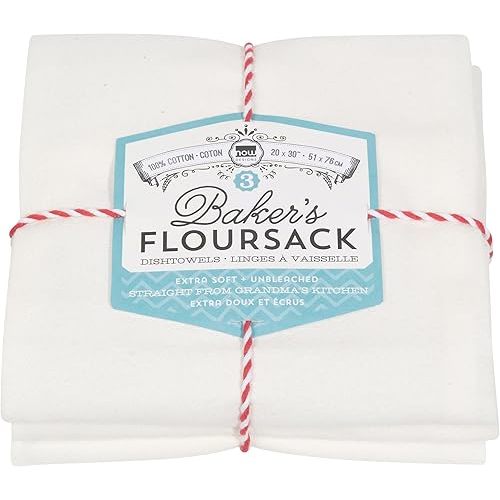 Now Designs Bakers Floursacks, Set of Three, Unbleached White, Set of Three