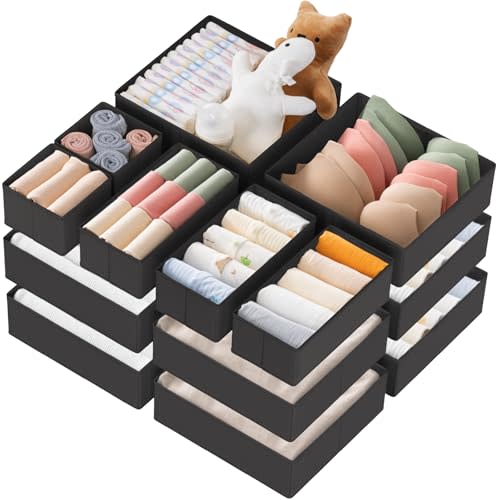 Criusia Drawer Organizer Clothes, 21 Pack Dresser Organizer for Baby Clothes, Underwear, Sock - Foldable Closet Organization and Storage Dividers Bins for Nursery, Bedroom (Black)