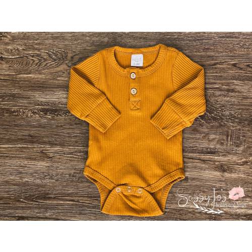 Ribbed Henley Baby Bodysuit, Cotton Spandex Blend, Neutral Colors