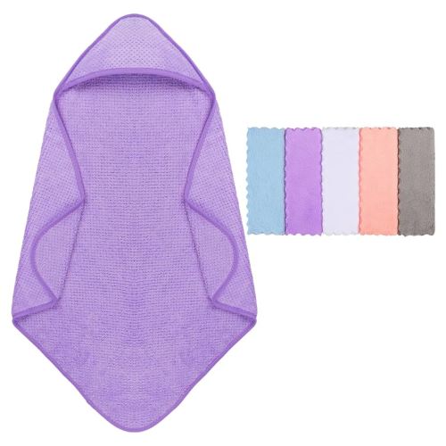 Orighty Baby Hooded Towel with Five Washcloths, 28 x 28 Inch Super Soft Bath Towel with Hood for Babies, Infant, Newborn Essential - Ideal Baby Stuff Registry for Boys and Girls (Purple)