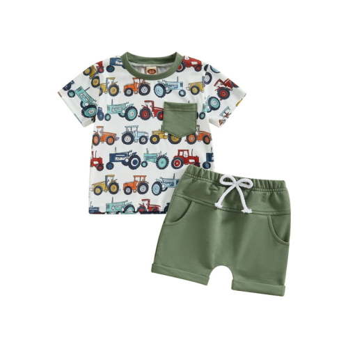 Toddler Baby Boy Farm Clothes Western Farm Chicken Animals/Tractor Shirt+Short Pant Summer Short Outfit Country Stuff