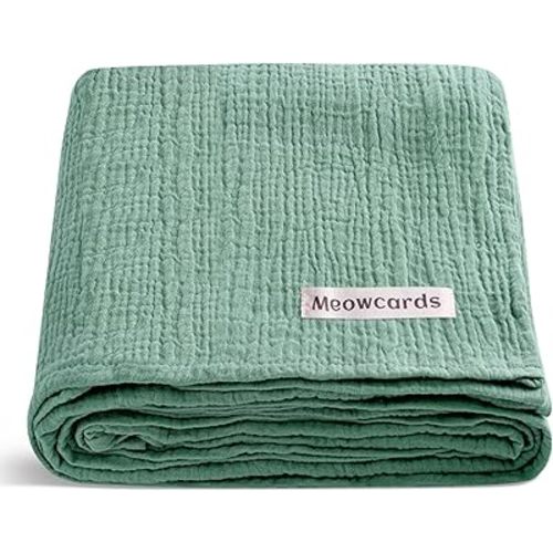 meowcards Muslin Swaddle Blankets for Baby, Unisex Boys Girls Essentials, Large 47 x 47 inches Boho Style Receiving Blankets Newborn Registry Must Haves, Perfect (Roman Green, Simple)