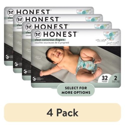 (4 pack) The Honest Company, Clean Conscious Disposable Baby Diapers, Above It All Print, Size 2, 32 Count (Select for More Options)