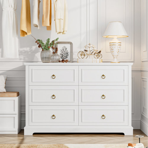 Wade Logan® Lamyla 47.2'' W 6 - Drawer Dresser, Mid-Century Modern Wooden Double Dresser, White, Gray or Espresso Wood & Reviews | Wayfair