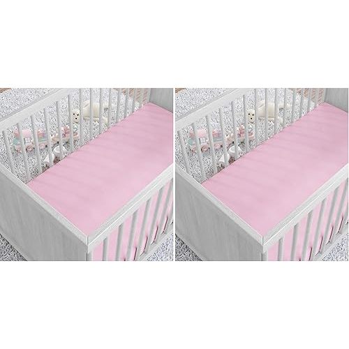 Amazon Basics 100% Cotton Jersey Knit Fitted Crib Sheet for Boys and Girls, fits Standard Crib and Toddler Mattress, Breathable, Super Soft, 28 x 52 Inches, Pink (Pack of 2)