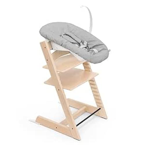 Tripp Trapp Chair from Stokke (Natural) + Tripp Trapp Newborn Set (Grey) - Cozy, Safe & Simple to Use - for Newborns Up to 20 lbs