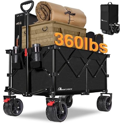MOON LENCE Large Collapsible Foldable Wagon Cart, 220L Heavy Duty Folding Utility Wagon with All-Terrain Big Wheels, Suiitable for Garden, Grocery, Shopping, Camping, Beach, Picnics