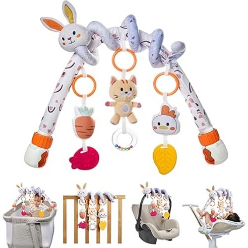 TUMAMA 2 in 1 Spiral Car Seat Toys for Babies 6-12 Months, Arch Stroller Toys for Infant 0-12 Months Hanging Toys with Clip Crib Bouncer Bassinet Activity Toy