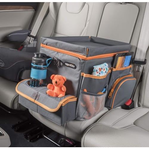 High Road CarHop Car Seat Organizer - Back Seat Organizer for Kids or Front Seat Organizer for Drivers with Cup Holders, Tray Top, Side Pockets and Soft Cooler or Storage Compartment