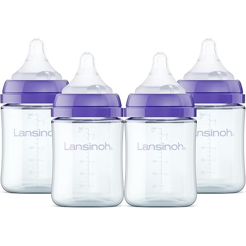 Lansinoh Anti-Colic Glass Baby Bottles, 5 Ounces, 4 Count Bottles for Feeding, Baby Essentials, Includes 4 Extra Slow Flow Nipples, Size XS