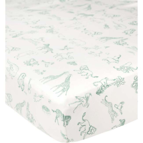 Animal Parade Print Elastic Corner Crib Sheet, Seafoam - Oso & Me | Maisonette