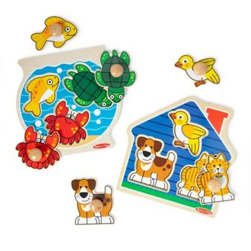 Melissa & Doug Animals Jumbo Knob Wooden Puzzles Set - Fish and Pets 6pc: Educational Toys for Fine Motor Skills