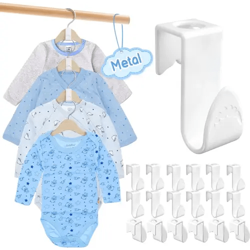 4our Kiddies Baby Hangers Space Saving(18 Pcs), Heavy Duty Metal Kids Closet Clothes Organizer for Nursery, Free Up to 3X Space, Connector Hooks for Girl Boy Toddler Child Clothes, Fit Most Hangers