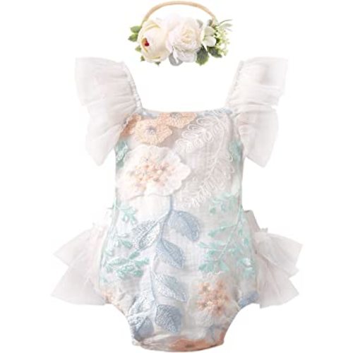 Baby Girl 1st Birthday Outfit Lace Tulle Romper Princess Tutu Dress Headband Shiny ONE Cake Smash Photo Shoot Clothes
