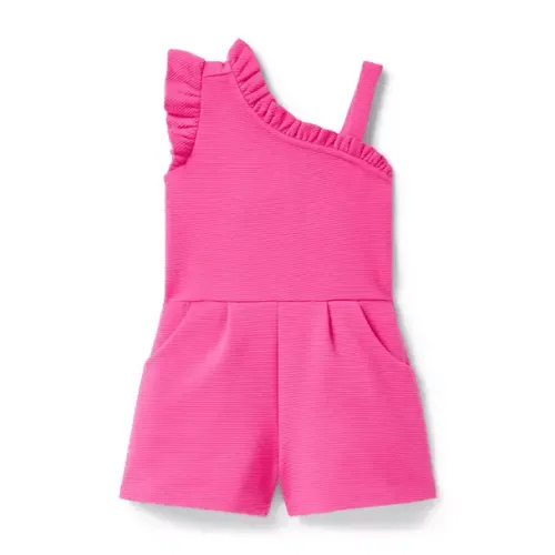 Girl Pink Melon Textured Ruffle Shoulder Romper by Janie and Jack