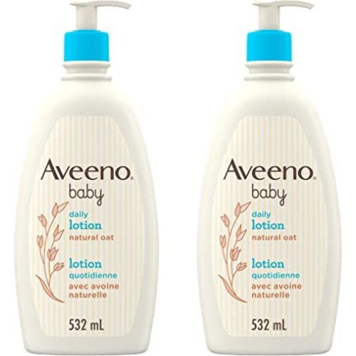 Aveeno Baby Lotion, Daily Moisturizing Cream for Sensitive Skin, Natural oat, Fragrance Free, Paraben Free, Pack of 2 (1064 ml Total)