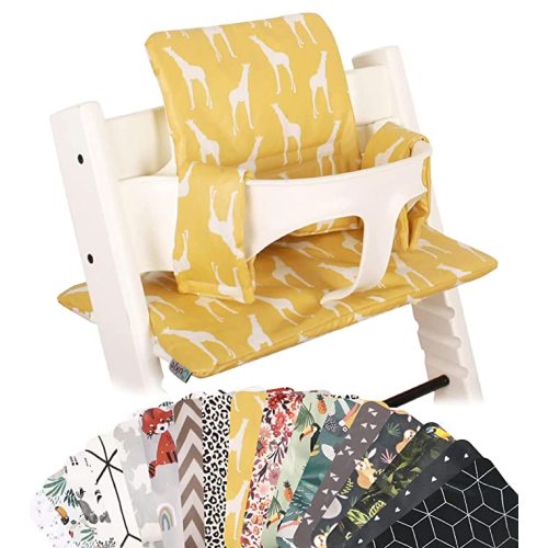 Ukje | Cushion for Stokke Tripp Trapp | Many Colors & Patterns | Handmade in Europe | Compatible with Tripp Trapp High Chair, Stokke High Chair for Stokke Tripp Trapp Cushion and Tripp Trapp Cushion - Yellow Giraffe