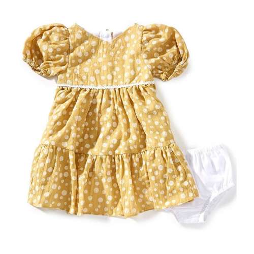 Pippa & Julie Baby Girls Puffed-Sleeve Dot-Printed Fit-And-Flare Dress