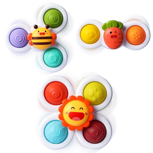 ALASOU 3PCS Pop Suction Cup Spinner Toys for 1 Year Old Boy Girl|Novelty Spinning Tops Toddler Toys Age 1-2|Sensory Baby Bath Toys for Toddlers 1-3|12 18 Months Boy Birthday Gift for Infant