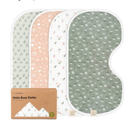 KeaBabies 4-Pack Baby Burp Cloths Baby Girl, Boy - Organic Cotton Burp Cloth, Extra Large, Absorbent, Soft Burping Cloths & Bibs Set for Babies, Newborn Burp Clothes, Thick Burp Rags (Fleur)