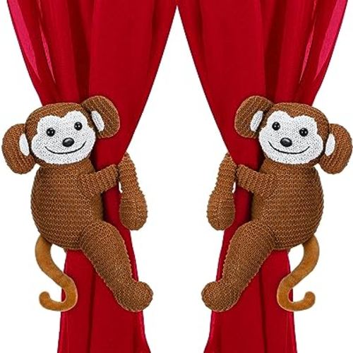2 Pieces Christmas Curtain Tiebacks Monkey Curtain Buckles Cartoon Tiebacks Monkey Curtain Holdbacks Christmas Window Decorations for Home Bedroom Living Room Holiday Decor
