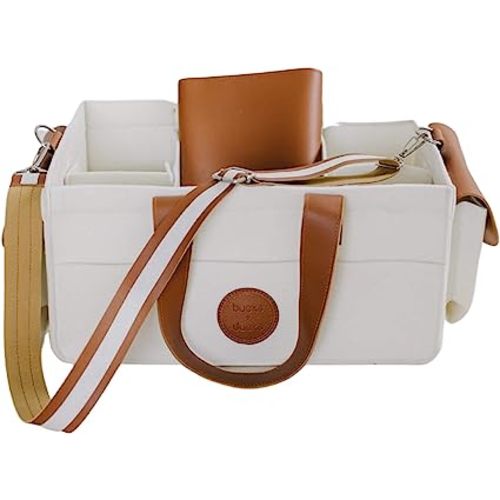 Baby Diaper Caddy Organizer with Changing Mat, Top Baby Shower Basket, Customizable Inserts, Portable Diaper Changing Station, Felt with Faux Leather Handles & Extra Pockets for Mothers