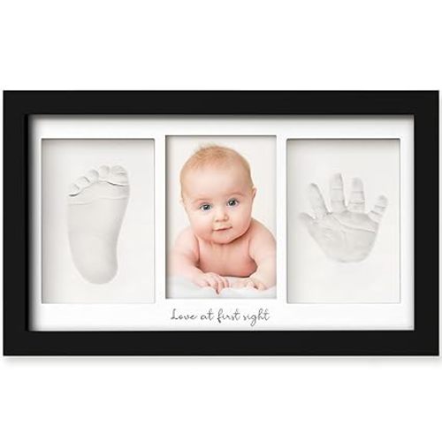 KeaBabies Baby Hand and Footprint Kit - Clay Handprint Keepsake Frame, Newborn Nursery Picture Frame, Personalized New Mom Gifts for Baby First Christmas Shower (Onyx Black)