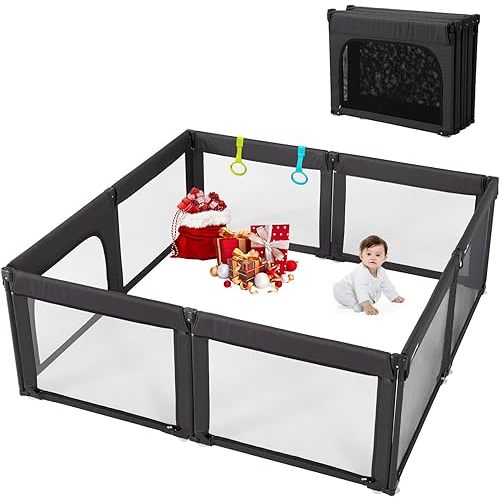 Doradotey Baby Playpen, Shape Adjustable Large & Small Playard for Toddlers, Foldable Playpen Baby Fence Indoors Play Center Yards, Breathable Mesh Anti-Fall Play Pens(71x79 Black)