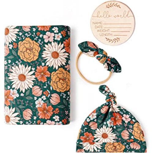 Konssy Baby Girl Newborn Receiving Blanket with Matching Headband and Beanie Set Baby Swaddle Nursery Swaddle Wrap