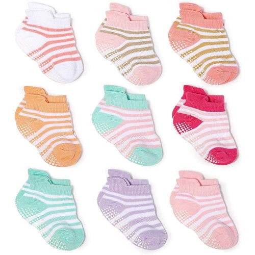 Zaples Baby Non Slip Grip Ankle Socks with Non Skid Soles for Infants  Toddlers Kids Boys Girls