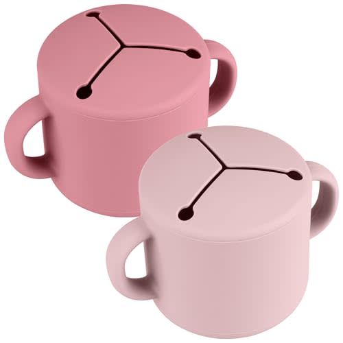 Mintlyfe Silicone Snack Cups, Silicone Snack Containers Toddlers - Pack of 2 Food Grade Silicone Snack Cups with Grip Handle (Blush/Mauve)