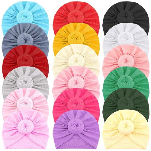 JaGely 18 Pieces Baby Hats Newborn Turban, Girls and Boys Turban Bun Knot Hats Toddler Infant Headwrap for Hospital Nursery Beanie, Multicolor
