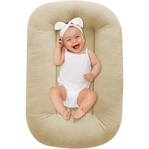 Lucakuins Baby Lounger 0-18 Months, Baby Lounger for Newborn, Soft Organic Cotton Breathable Lounger for Infants (Apricot Baby Lounger)
