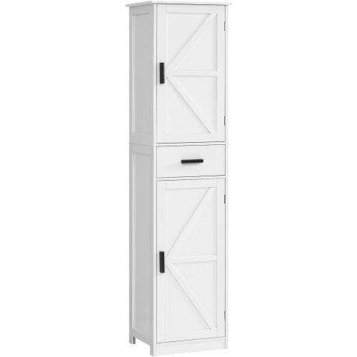 WEENFON Tall Bathroom Cabinet, Storage Cabinet with 6 Shelves & Drawer, Bathroom Storage Cabinet with Adjustable Shelves, Tall Cabinet for Living Room, Home Office, White